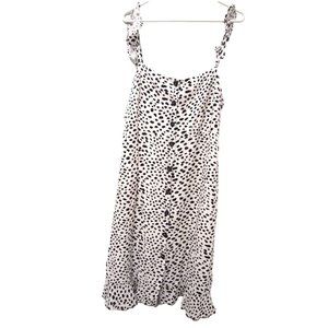 Lush Womens Dress L Button Front Shirt Tank White Black Polka Dot Ruffle Strap